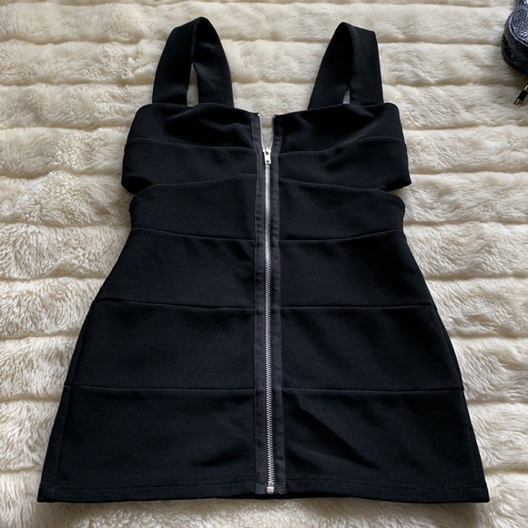 black zipper front cut out sides wide strap tunic tank top S M - Picture 8 of 16